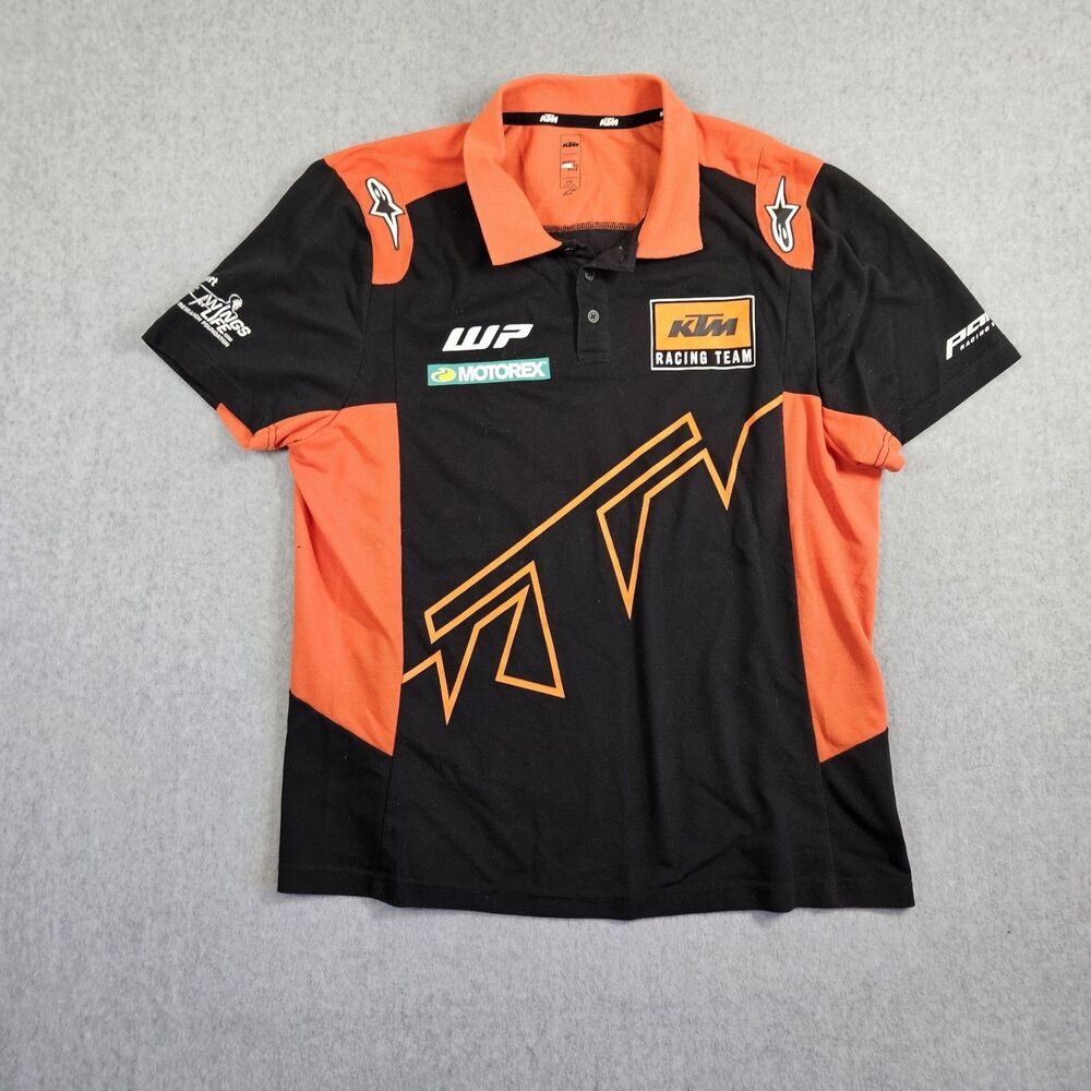 KTM Alpinestars Racing Team Polo Shirt Mens LARGE Black Orange DriRelease